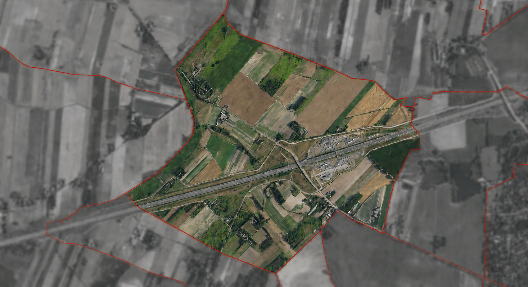 Mapa sołectwa Kotowice z zaznaczonym obszarem